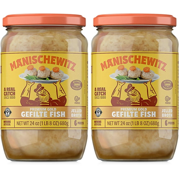 Manischewitz Premium Gold Gefilte Fish with Carrots 24oz 2 Pack, Kosher for Passover