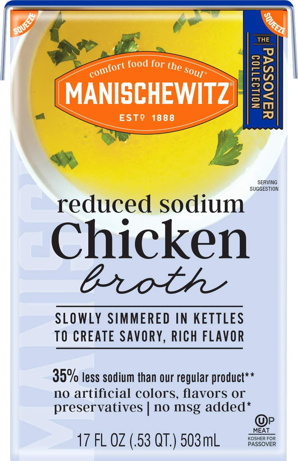 Manischewitz Chicken Broth - Kosher, No MSG Added, 17 Ounce Aseptic Box