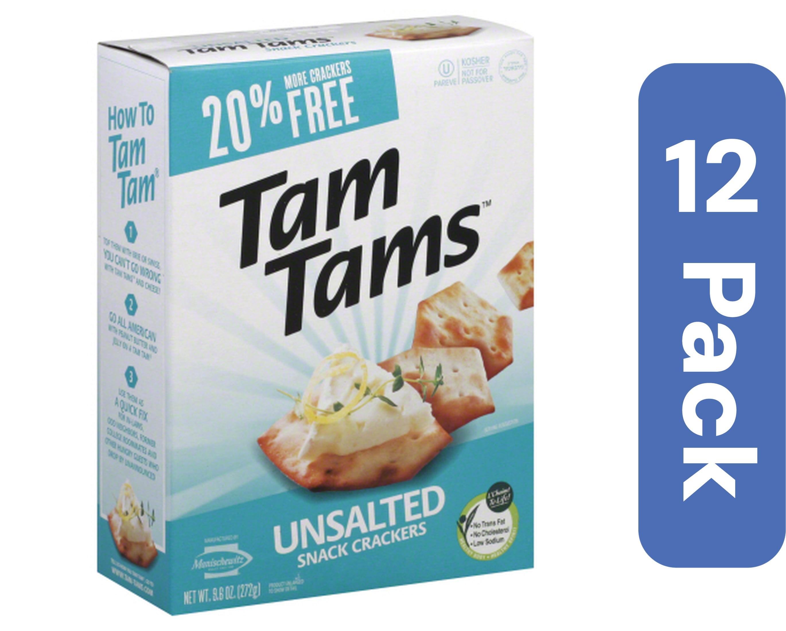 Manischewitz Unsalted Tam Tam Snack Crackers 9.6 oz (Pack Of 12)