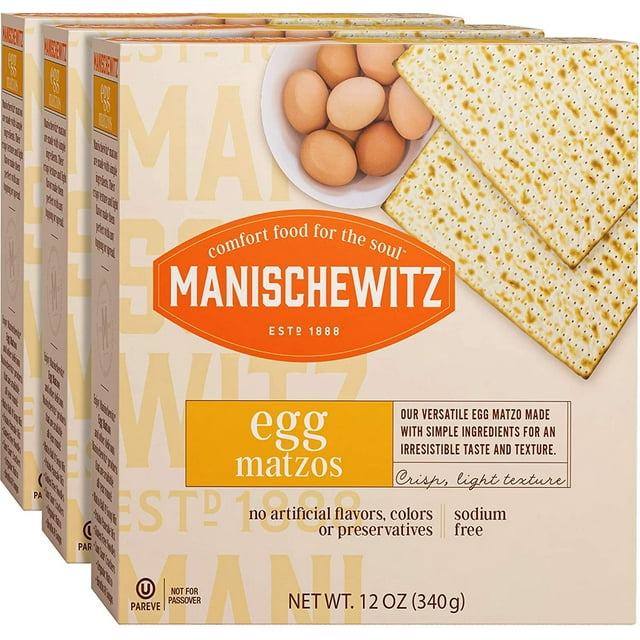 Manishewitz Egg Matzo 12oz 3 Pack Kosher Not For Passover, Thin, Crisp