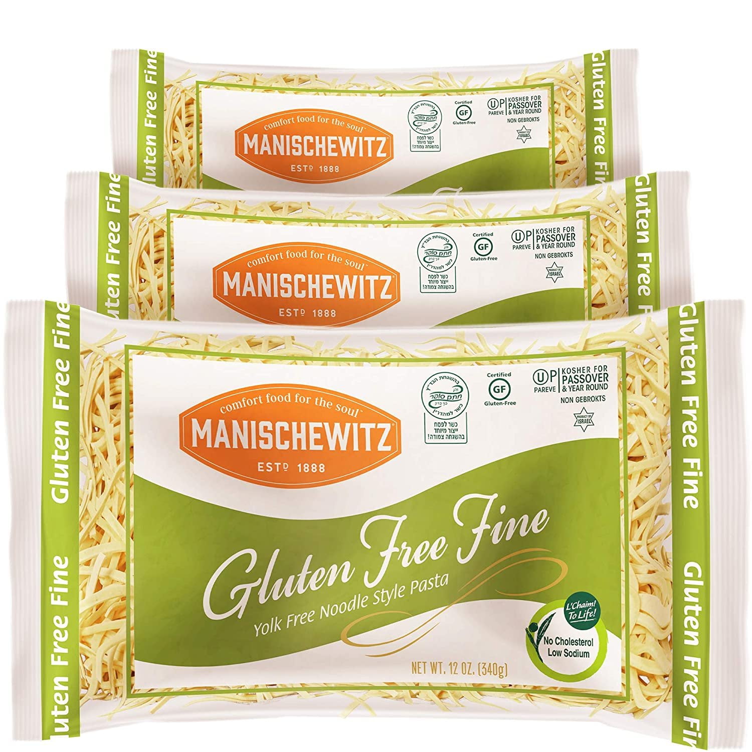 Manishewitz Gluten Free Fine Noodles 12oz 3 Pack All Natural, Yolk Free