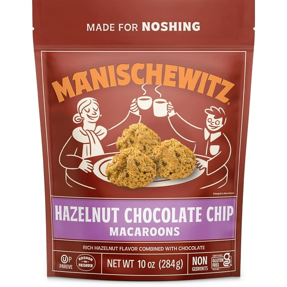 Manishewitz Hazelnut Chocolate Chip Macaroons, 10oz | Resealable Bag, Dairy Free, Gluten Free, Kosher (including Passover)