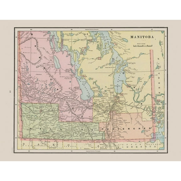 Historic Map - Manitoba Canada - Cram 1892 - 29.45 x 23 - Vintage Wall Art