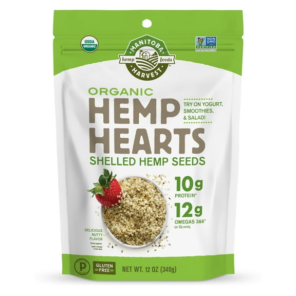 Manitoba Harvest Organic Hemp Hearts 12 oz, Shelled Hemp Seeds, Plant Protein, Omega 3&6