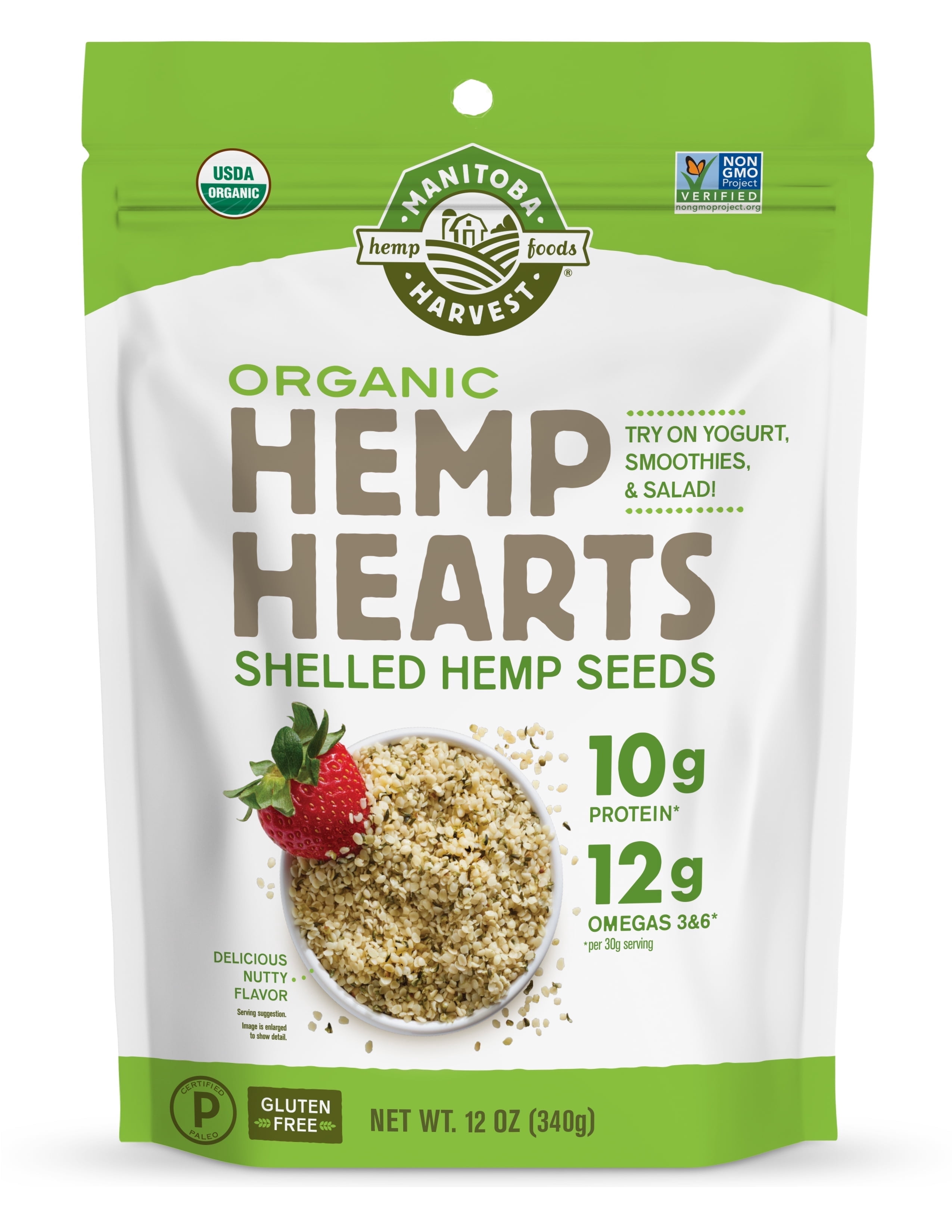 Manitoba Harvest Organic Hemp Hearts 12 oz, Shelled Hemp Seeds, Plant Protein, Omega 3&amp;6