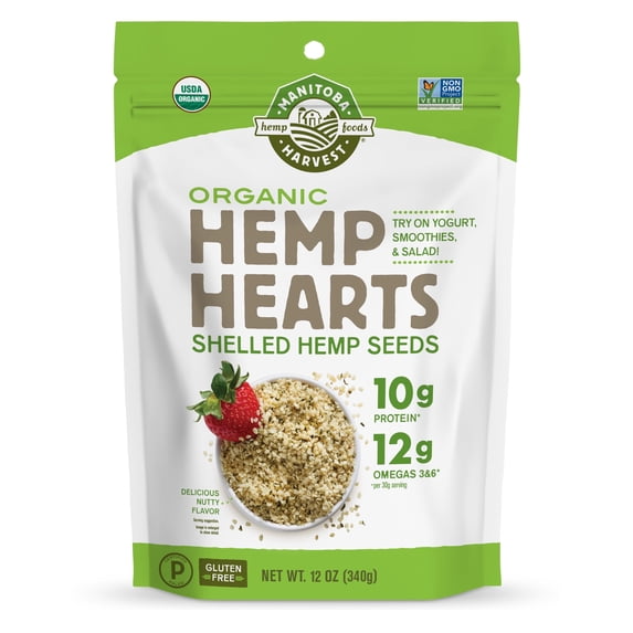 Manitoba Harvest Organic Hemp Hearts 12 oz, Shelled Hemp Seeds, Plant Protein, Omega 3&6