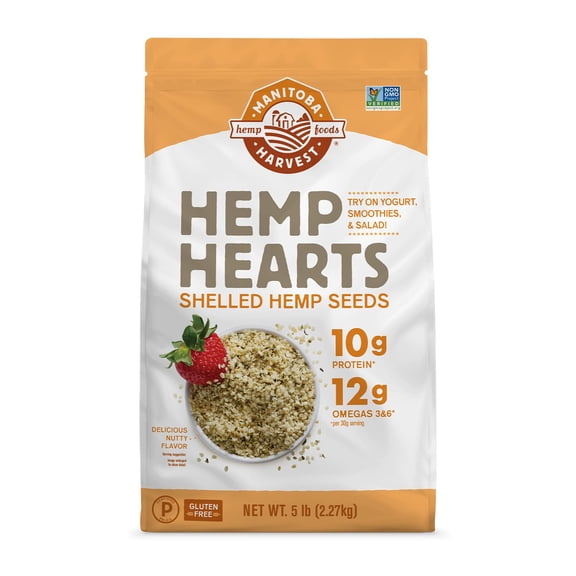 Manitoba Harvest Hemp Hearts, Shelled Hemp Seeds - 5lbs - 10g Plant Protein & 12g Omega 3 & 6 per 30g serving - Easy to Digest with 9 Amino Acids - Gluten Free, Non-GMO Project Verified