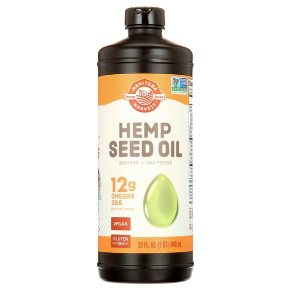 Manitoba Harvest Hemp Seed Oil, 32 fl oz, Cold Pressed, 12g of Omegas 3 & 6 per serving