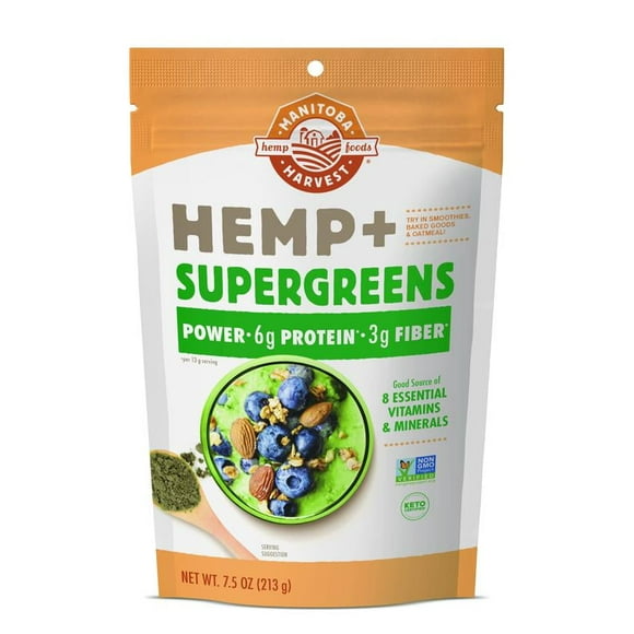 Manitoba Harvest Hemp+ Supergreens 7.5 oz, Plant Protein, Fiber, Veggie Powder
