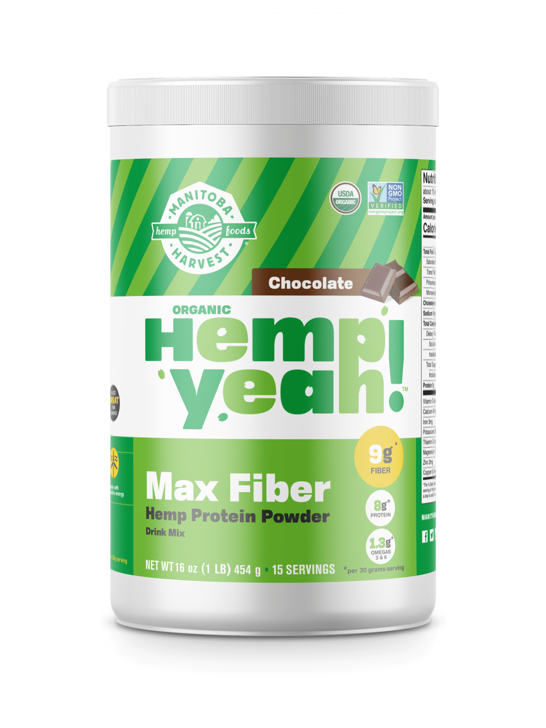 Manitoba Harvest Hemp Yeah! Max Fiber Powder, Chocolate, 8g Protein, 1.0lb, 16.0oz