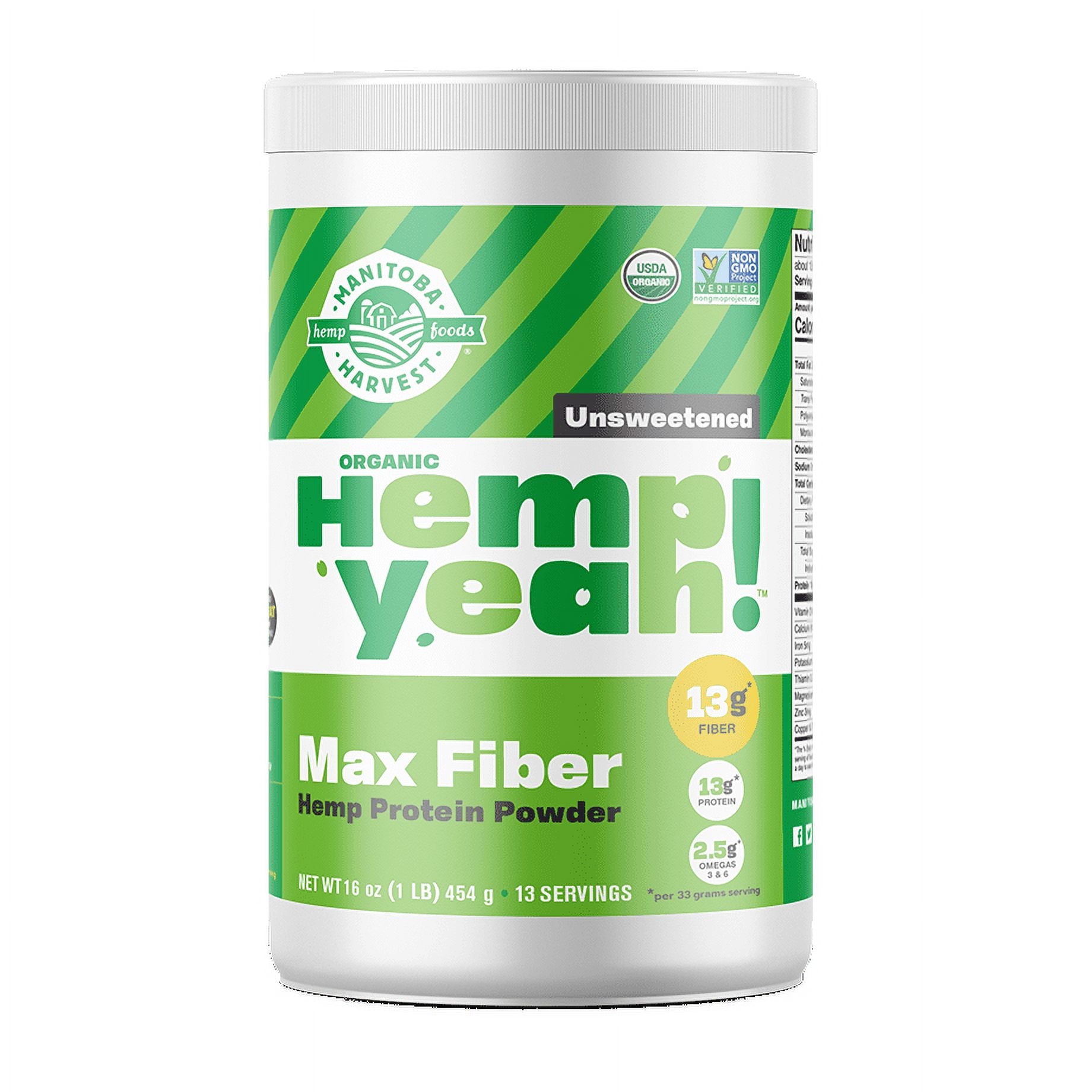 Manitoba Harvest Hemp Yeah! Max Fiber Powder, Unsweetened, 8g Protein, 1.0lb, 16.0oz