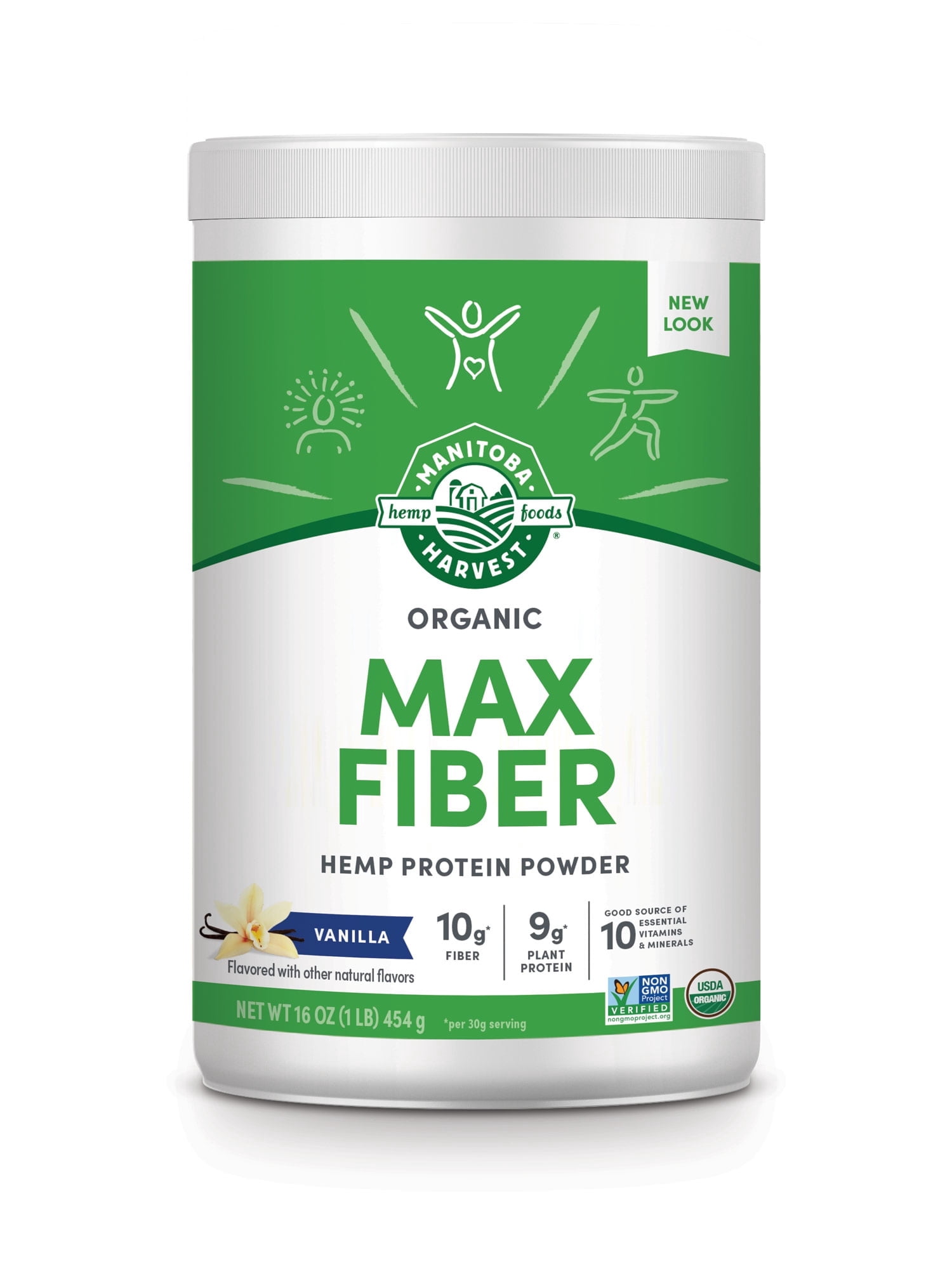 Manitoba Harvest Max Fiber Organic Protein Powder, Hemp Protein, Chocolate, 16 oz, 1 lb