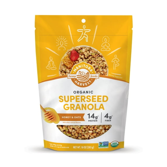 Manitoba Harvest Organic Granola, Honey and Oats Granola, Granola Mix Breakfast Cereal,10 oz, 6 Pack