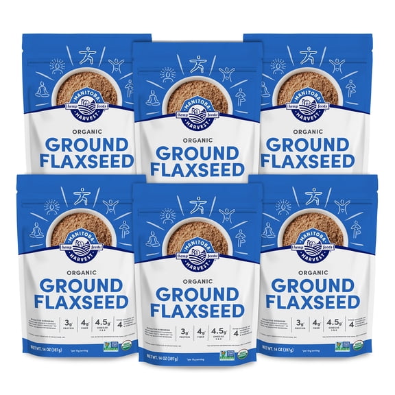 Manitoba Harvest Organic Ground Flaxseed 14 oz (6 pack), Plant Protein, Omega 3 & 6, Fiber