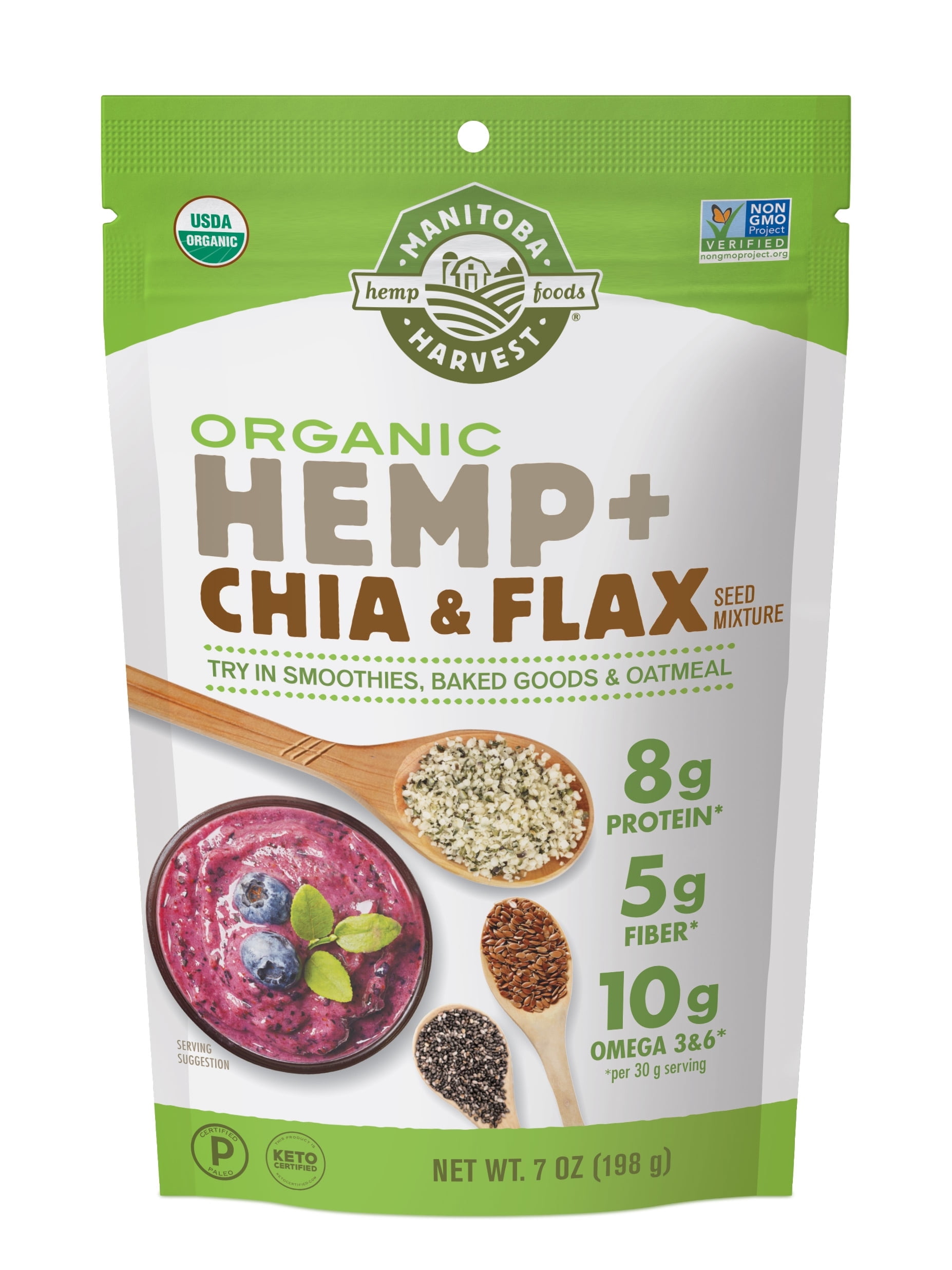 Manitoba Harvest Organic Hemp + Chia & Flax Seed Mixture, Superfood Powder with Omega 3 & 6, (7 oz)