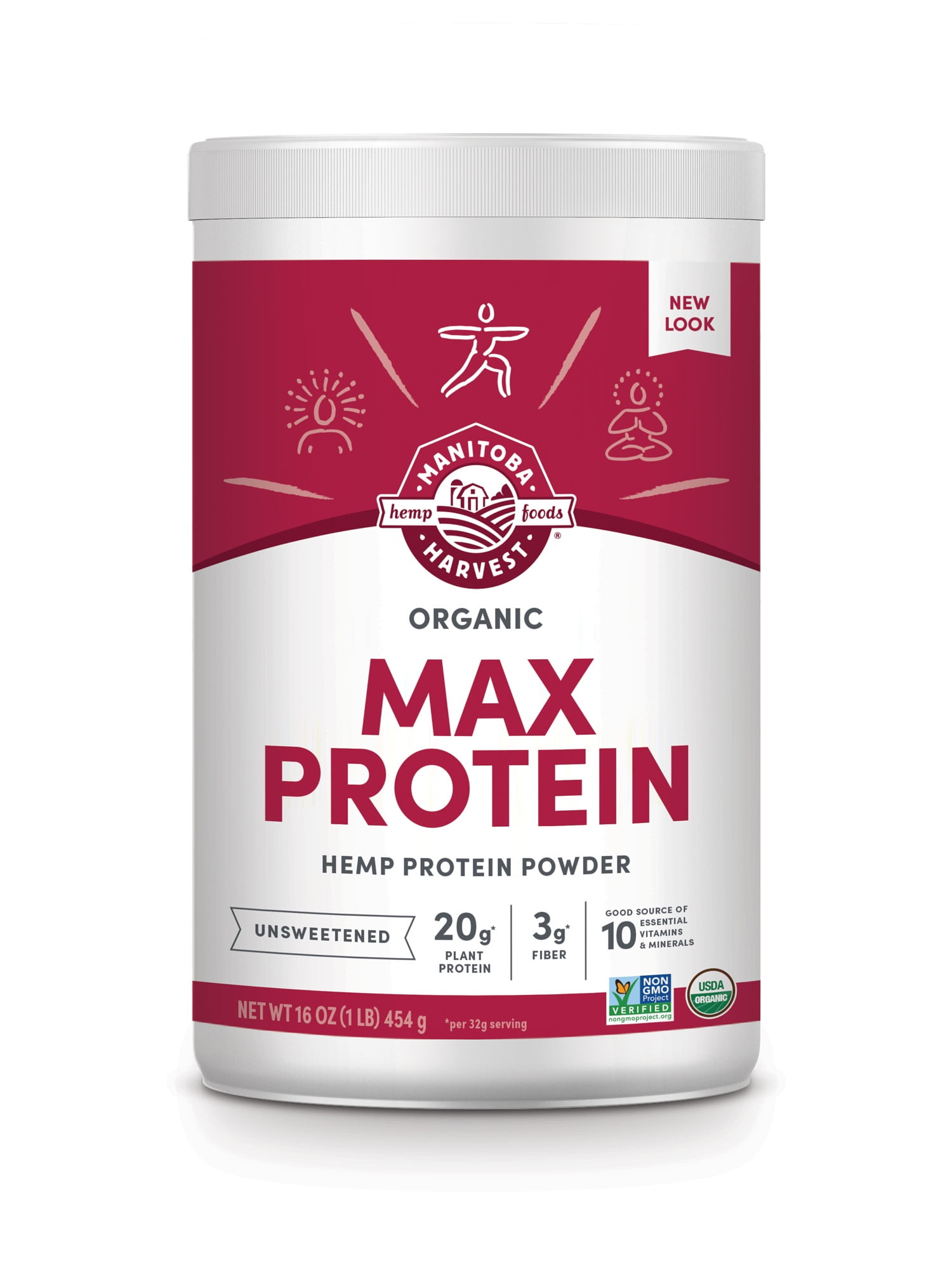 Manitoba Harvest Organic Max Protein Powder, Hemp Yeah! Hemp Protein Powder Unsweetened, 16 oz, 1 lb