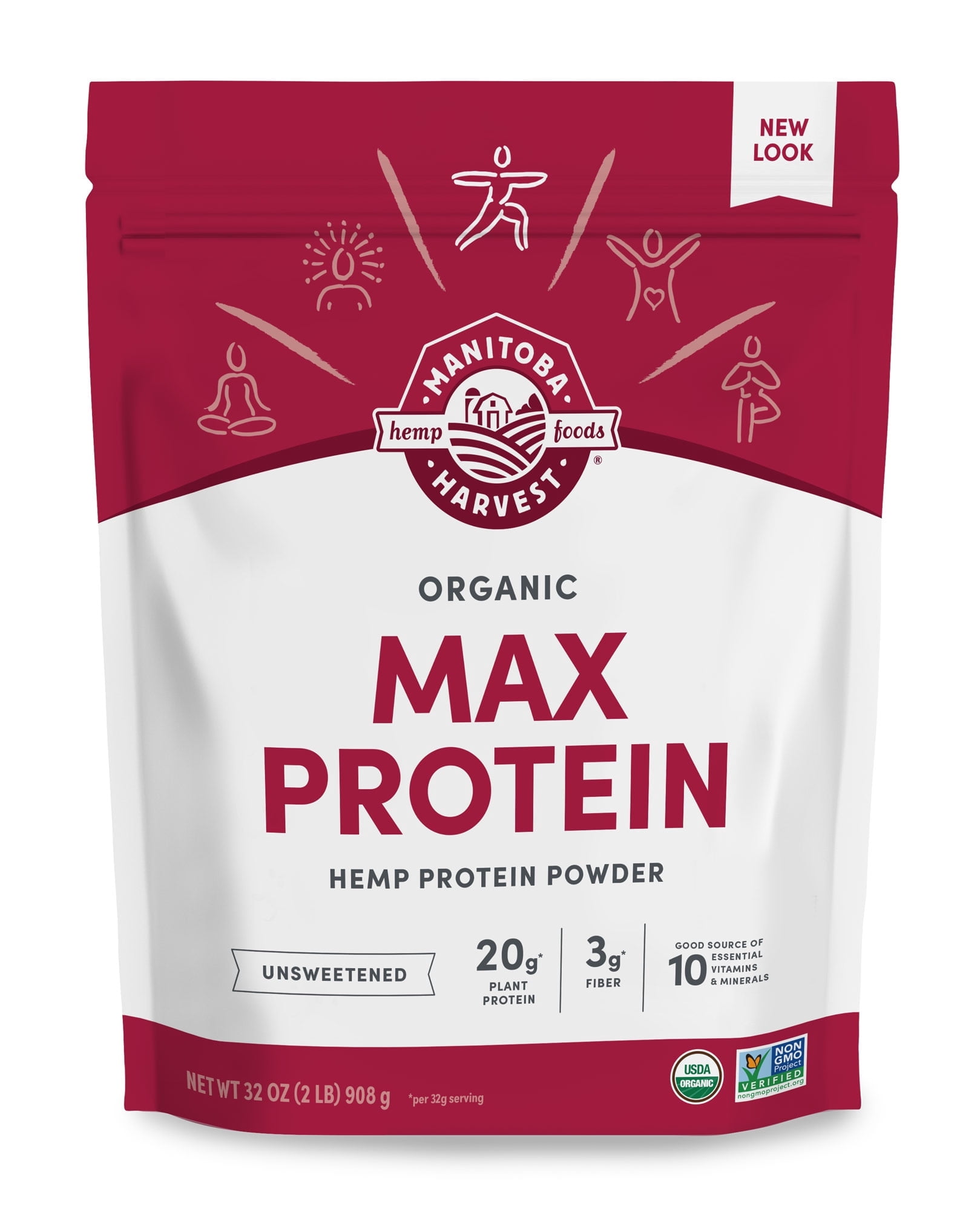Manitoba Harvest Organic Max Protein Powder, Hemp Protein Powder Unsweetened, 32 oz, 2 lb