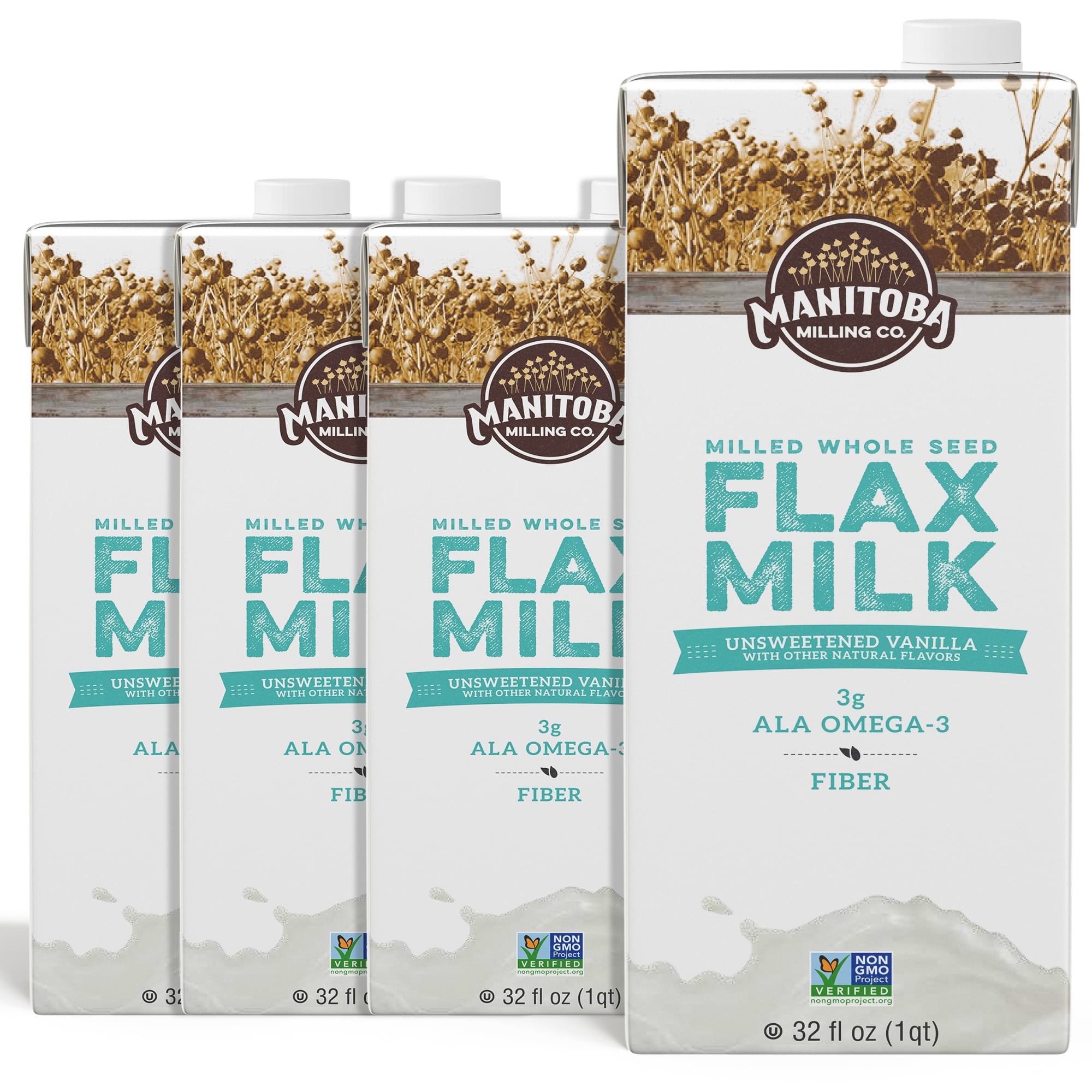 Manitoba Milling Company | Unsweetened Flax Milk | 32 Ounce (Vanilla) 4pk, Plant-Based Non-Dairy Milk Alternative with Omega-3, Protein, Fiber| Shelf Stable