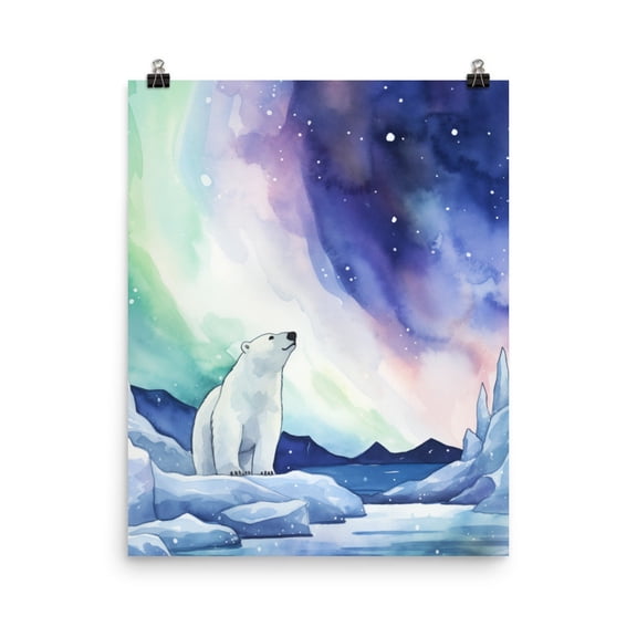 Manitoba Print, Polar Bear Northern Lights Wall Art, Canada Landscape Arctic Wildlife Artwork, Canadian Travel Home Decor #3592, Stretched Canvas Size 16x24