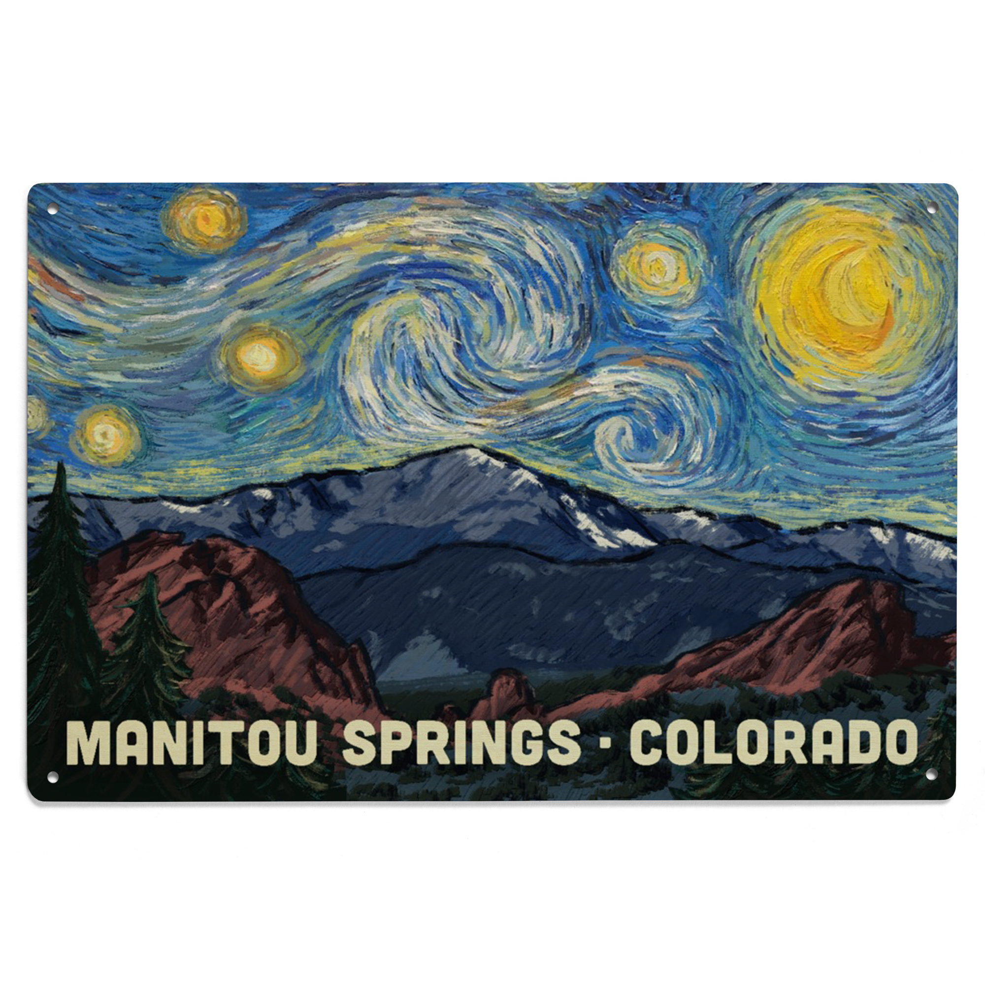 Manitou Sign Manitou Springs, Colorado, Pikes Peak, Starry Night Birch Wood Wall ...