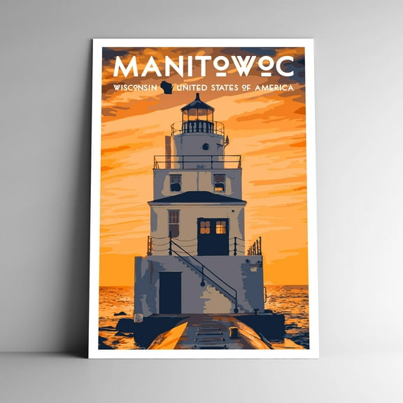 Manitowoc Wisconsin Vintage Travel Poster / Postcard WPA Style Retro Lake MIchigan