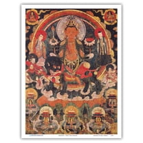 Manjursi (Manjughosa) - Lion of Debaters - Bodhisattva - Vintage Tibetan Thangka Buddhist Painting - Tibet, 13th Century - Master Art Print (Unframed) 9in x 12in
