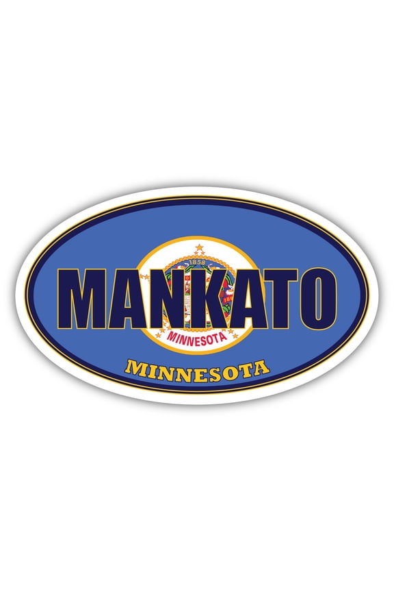 Mankato City Minnesota State Flag | MN Flag Blue Earth County Oval State Colors Bumper Sticker Car Decal 3x5 inches