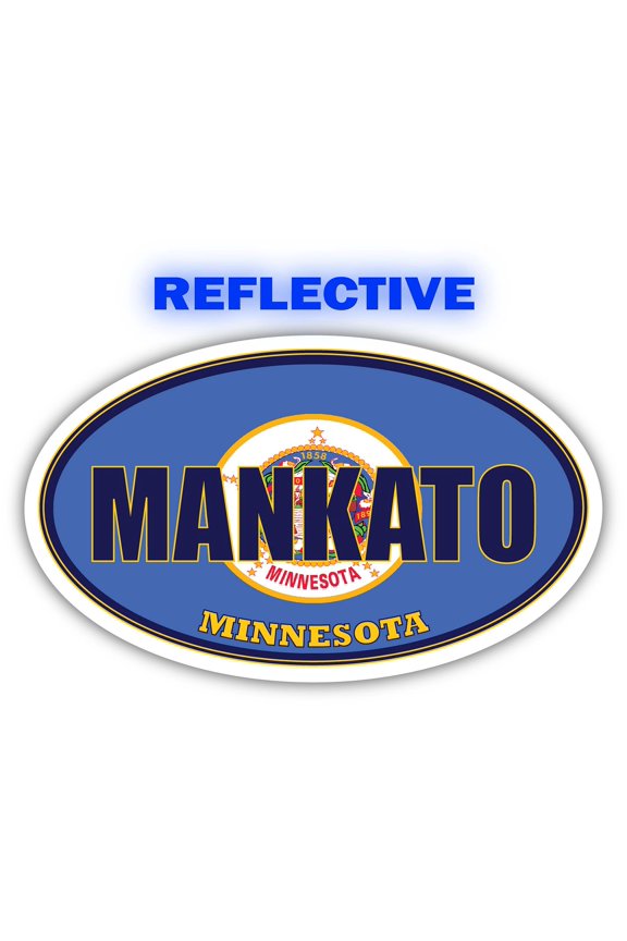 Mankato City Minnesota State Flag | MN Flag Blue Earth County Oval State Colors Reflective Sticker Car Decal 3x5 inches