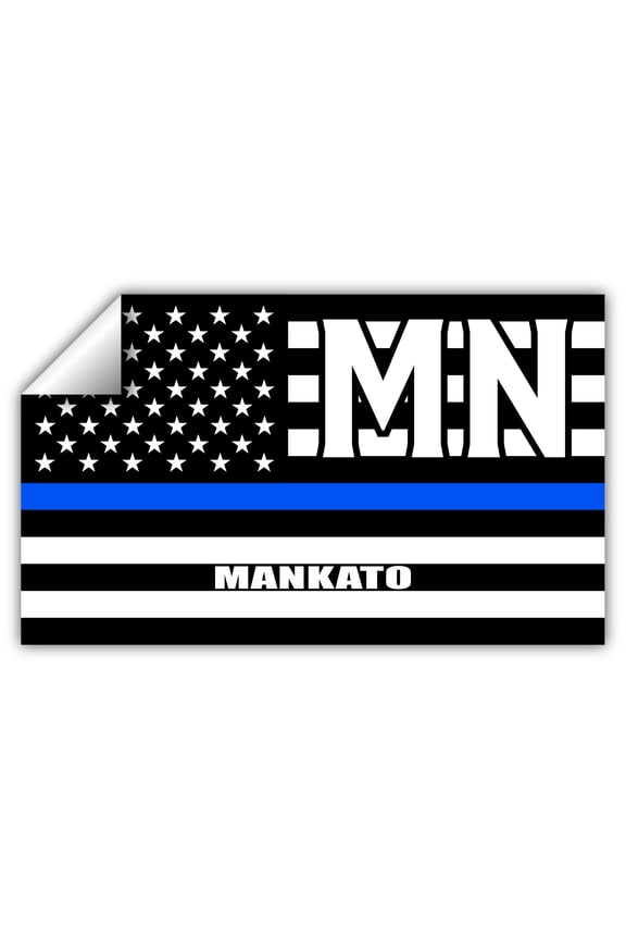 Mankato MN Minnesota Blue Earth County Thin Blue Line Stealthy USA Flag - Honoring Law Enforcement Officers Flags - Blue Lives Matter Euro Decal Bumper Sticker 3M Vinyl 3" x 5"