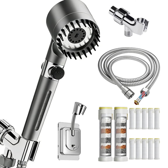 Mankoda Filtered Shower Head with Handheld Combo: High Pressure Ion Shower Head with 12 Filters & 78" Anti-Burst Hose, Water Softener for Hard Water, Grey