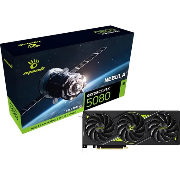 Manli NEBULA RTX 5080 16GB GDDR7 Graphics Card High-Performance Gaming GPU, PCIe 4.0, Ray Tracing, DLSS, Overclocked Edition