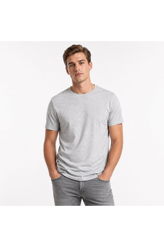 Men's Pure Cotton Crew Neck T-Shirt, Short Sleeve, Bio-Washed, Stretchable, Breathable, Classic Fit, Grey
