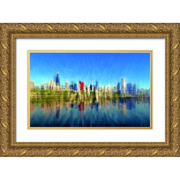 Manlove, David 32x21 Gold Ornate Wood Framed with Double Matting Museum Art Print Titled - Chicago Skyline 4
