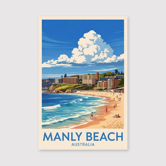 Manly Beach Travel Print Canvas Wall Art, Manly Beach Wall Hanging Home decor Manly Beach Canvas Art, Australia Art Canvas-1WN4333