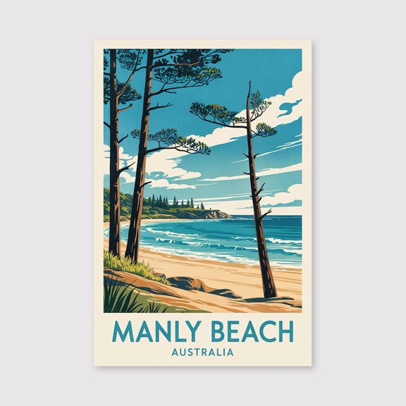 Manly Beach Travel Print Canvas Wall Art, Manly Beach Wall Hanging Home decor Manly Beach Canvas Art, Wall Art Australia Travel Print Canvas-1WN4548