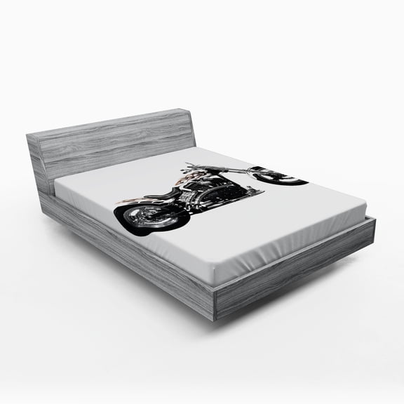 Ambesonne Hipster Fitted Sheet, Motorbike Power Ride, Full Size, Black White Grey