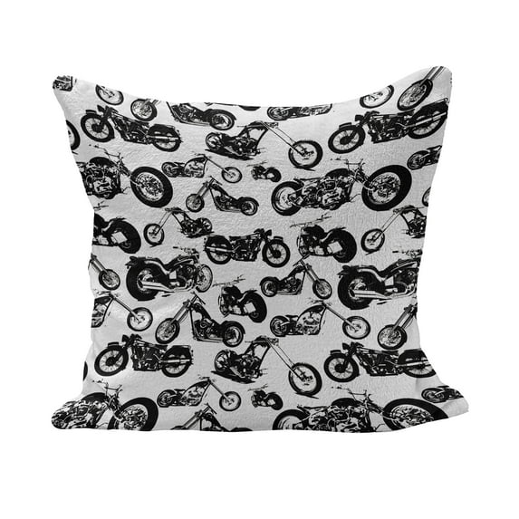 Manly Fluffy Throw Pillow Cushion Cover, Different Models of Motorbikes Race Adventure Amusement Extreme Sport Theme, Decorative Square Accent Pillow Case, 40" x 40", Black White, by Ambesonne