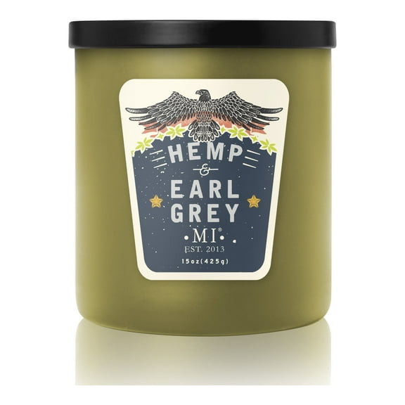 Manly Indulgence All American Hemp & Earl Grey Scented Jar Candle, 2 Wick, 15 oz, 60h Burn, Citrus