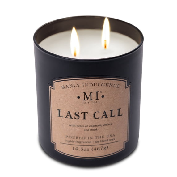 Manly Indulgence Classic+ Last Call Scented Jar Candle, 2 Wick, 16.5 oz, 60h Burn, Fresh