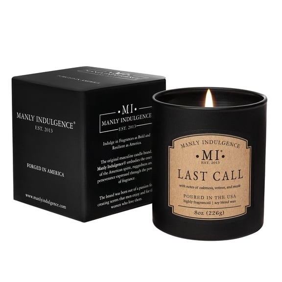 Manly Indulgence Classic+ Last Call Scented Jar Candle,Gift Pack, 8 oz, 40 Hours Burn, Fresh