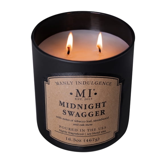 Manly Indulgence Classic+ Midnight Swagger Scented Jar Candle, 2 Wick, 16.5 oz, 60h Burn, Woody & Earthy