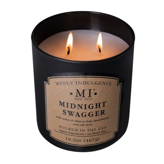 Manly Indulgence Classic+ Midnight Swagger Scented Jar Candle, 2 Wick, 16.5 oz, 60h Burn, Woody & Earthy