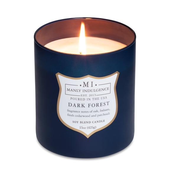 Manly Indulgence Dark Forest 15 oz Jar Candle, Wood Wick, Navy