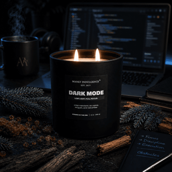 Manly Indulgence Off Script Dark Mode Scented Jar Candle, 2-Wick, 13 oz , 40h Burn, Citrus