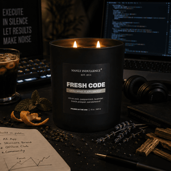 Manly Indulgence Off Script Fresh Code Scented Jar Candle, 2-Wick, 13 oz , 40h Burn, Aromatic