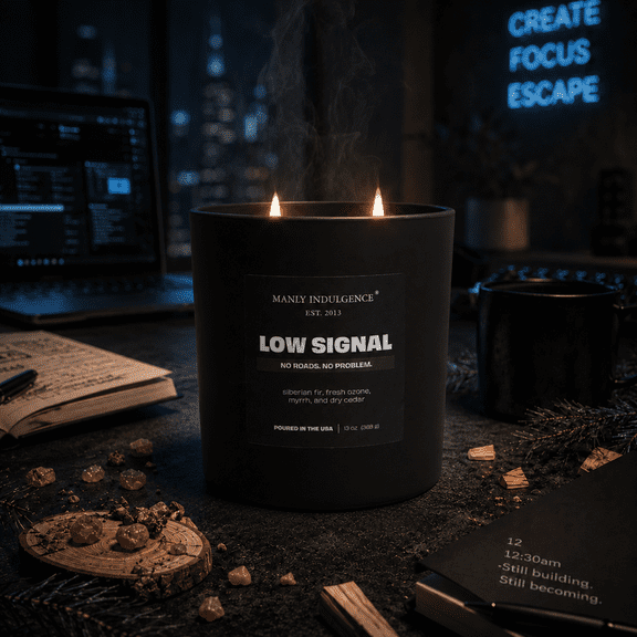 Manly Indulgence Off Script Low Signal Scented Jar Candle, 2-Wick, 13 oz , 40h Burn, Water