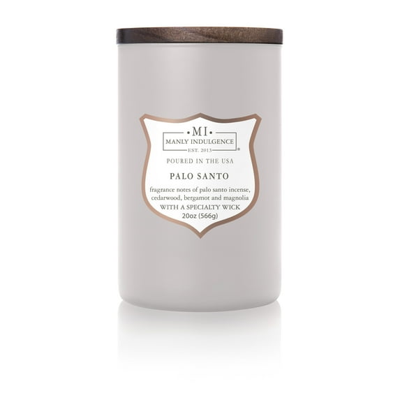 Manly Indulgence Palo Santo 20 oz Jar Candle, Wood Wick, Grey