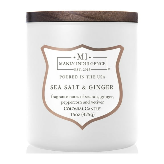 Manly Indulgence Signature Sea Salt & Ginger Scented Jar Candle, 15 oz, 60h Burn, Aromatic