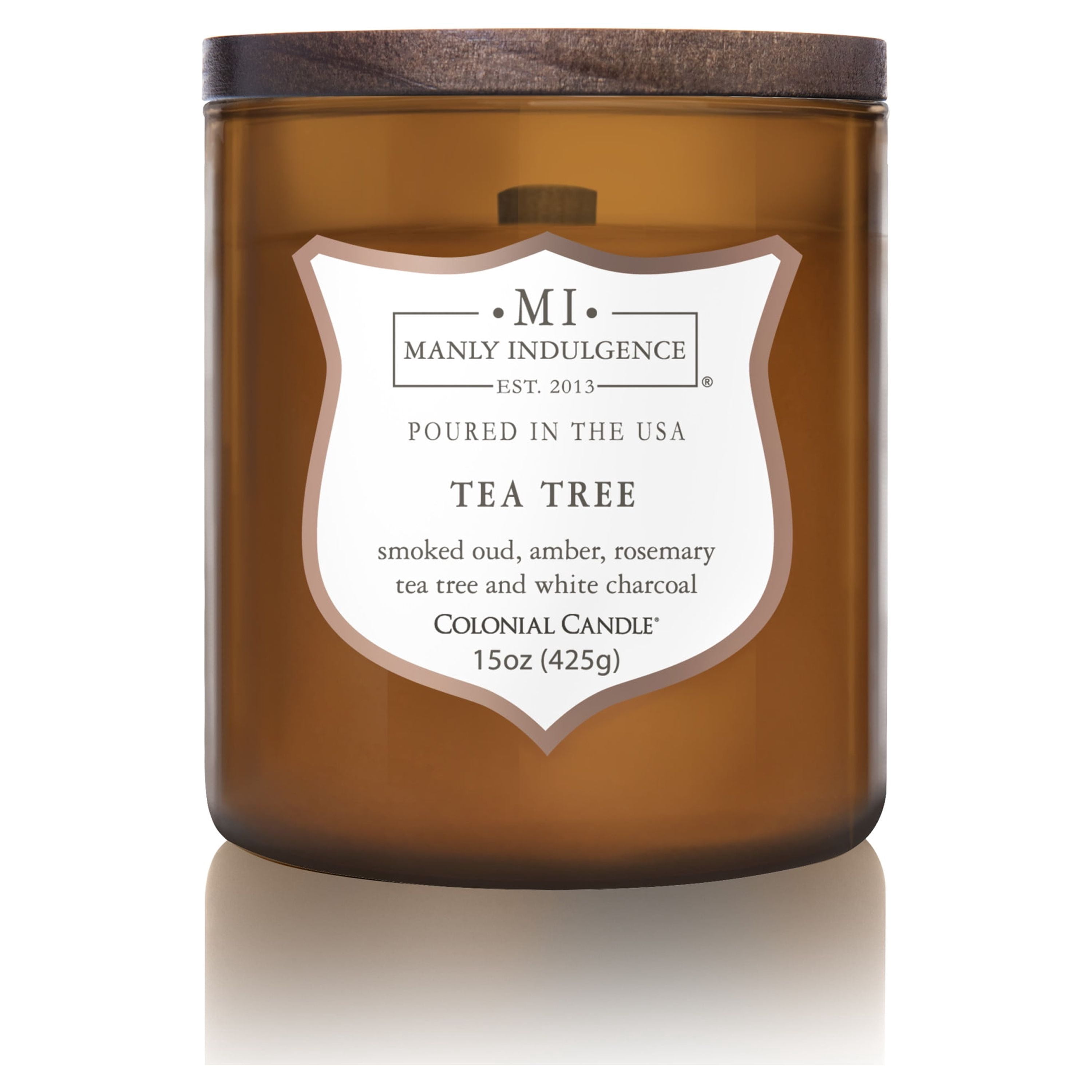 Manly Indulgence Tea Tree Scented Jar Candle, Premium Scented Candles for Men with High Fragrance and High Quality Wooden Wick, Signature Collection, Apothecary Jar, 15 oz - Up To 60 Hours Burn