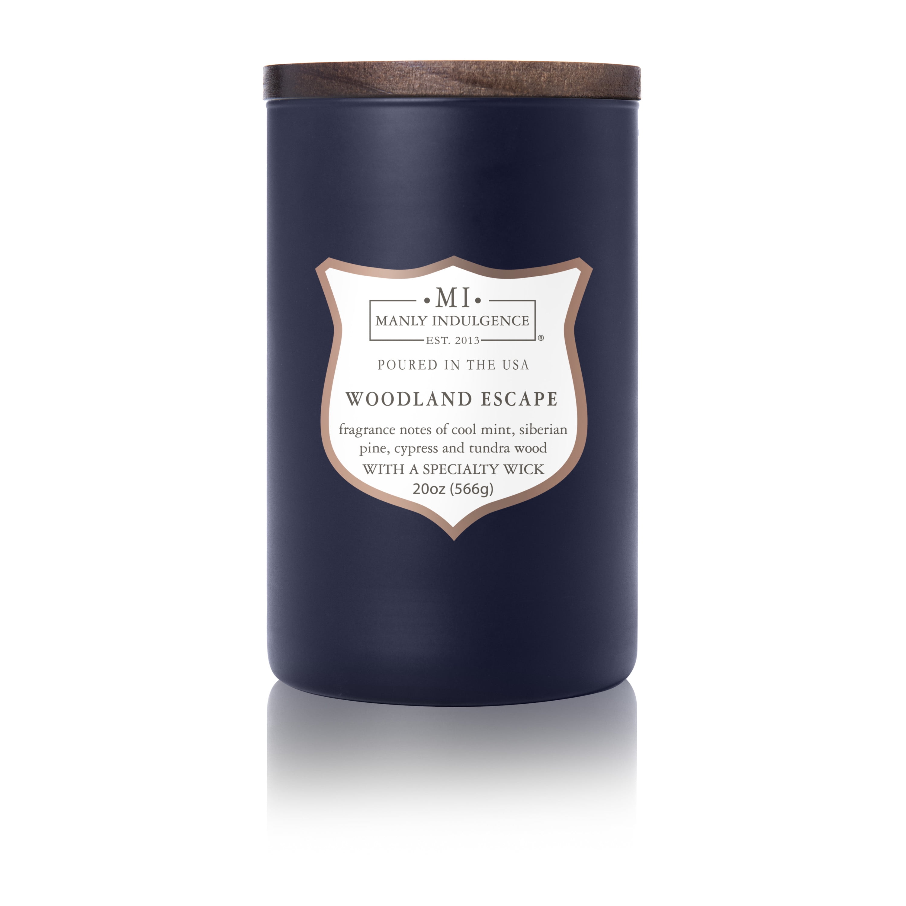 Manly Indulgence Woodland Escape 20 oz Jar Candle, Wood Wick, Navy